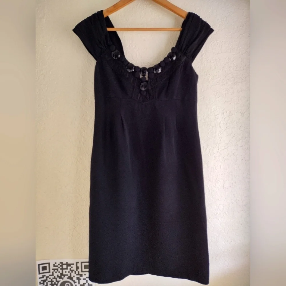 Nanette Lepore Black Silk Midi Dress With Embellishments - Picture 1 of 5